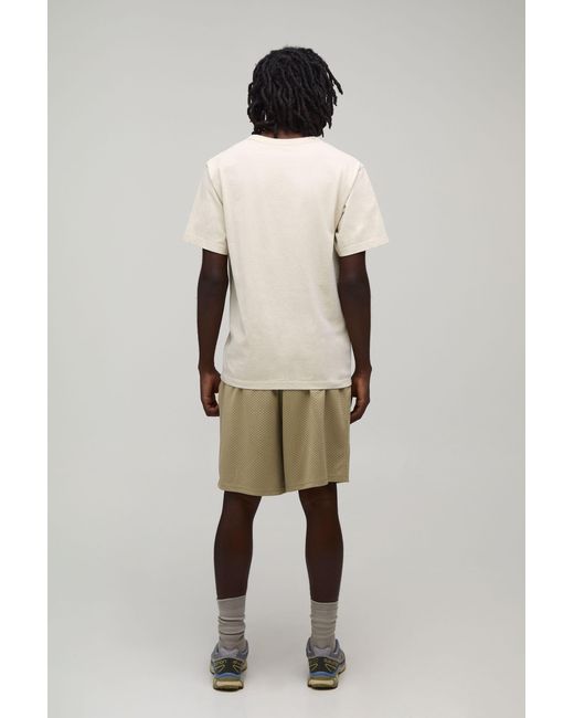 BoohooMAN Natural Baggy Fit Printed Mesh Jersey Short for men