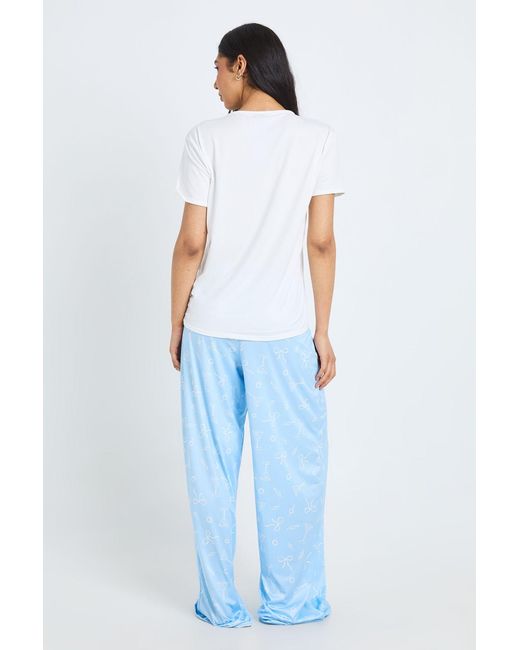 Boohoo Blue Tall Martini & Bow Print T-Shirt And Trouser Pyjama Set