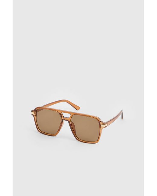 Boohoo Brown Chunky Aviator Sunglasses Metal