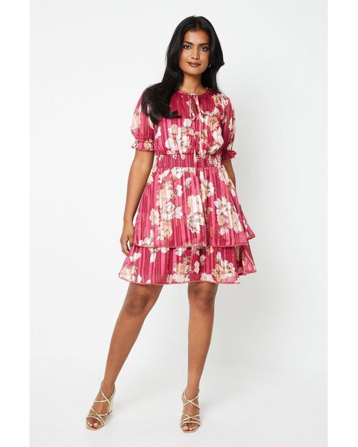 Oasis Floral Chiffon Shirred Waist Mini Dress