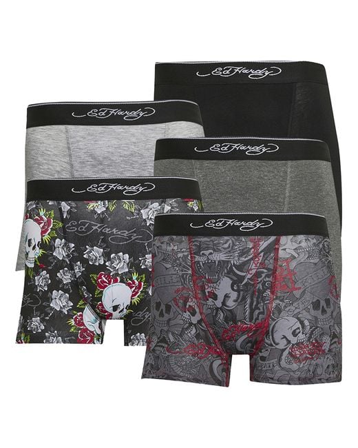 Ed Hardy Black 5 Pack Cotton Rich Stretch Boxers With Elastic Waistband Underwear for men