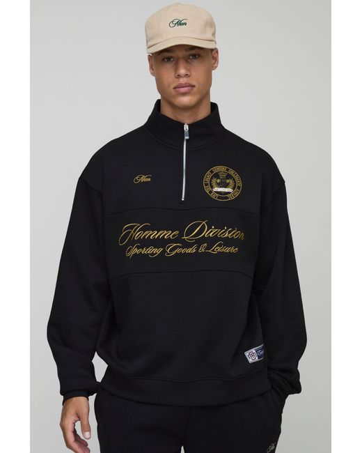 BoohooMAN Black Tall Oversized Boxy Homme Quarter Zip Funnel Neck Sweatshirt for men
