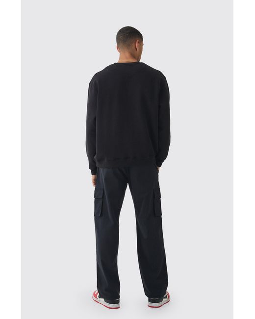 BoohooMAN Blue Relaxed Fit Fixed Waist Woven Tab Cargo Pants for men