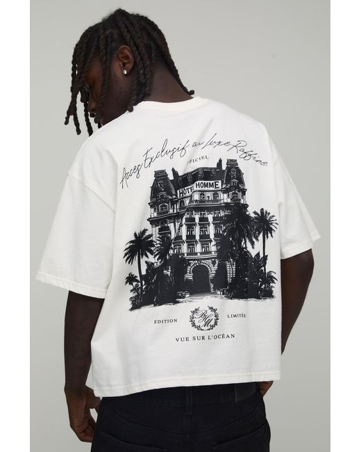 BoohooMAN Gray Palm Palace Print Oversized Boxy T-Shirt for men