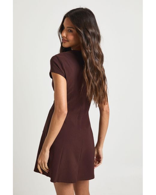 Boohoo Purple Bengaline Button Trim Cap Sleeve Shift Dress