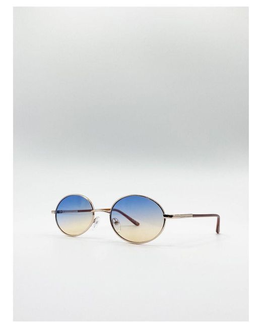 SVNX White Classic Round Sunglasses With Sunset Lenses
