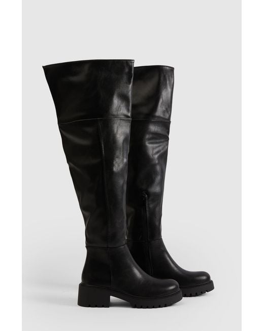 Boohoo Black Chunky Over The Knee Boots