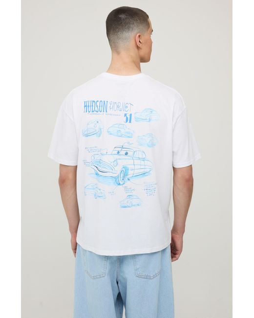 BoohooMAN White Cars Hudson Hornet Oversized License Print T-Shirt for men