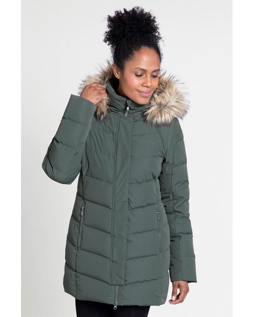 Mountain Warehouse Green 'Isla Ii' Down Jacket Water Resistant Faux Fur Hood Warm Winter Coat