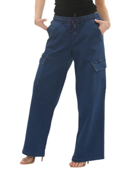 MYT Blue Easticated Wasit Wide Leg Cargo Pocket Jeans