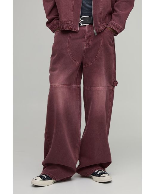 BoohooMAN Red Tall Overdye Western Applique Baggy Jeans for men