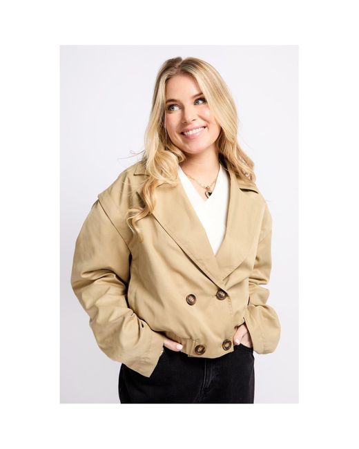 Little Mistress Natural Solid Patterned Double Button Lapel Collared Blazer
