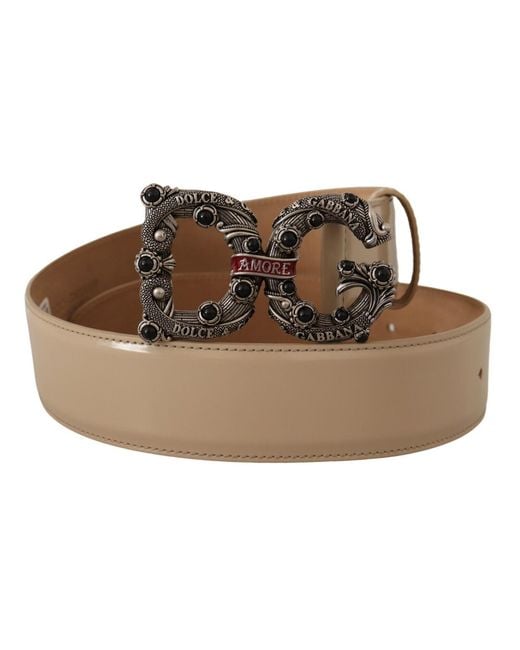 Dolce & Gabbana Beige Leren Zilveren Amore-riem Met Logogesp in het Black