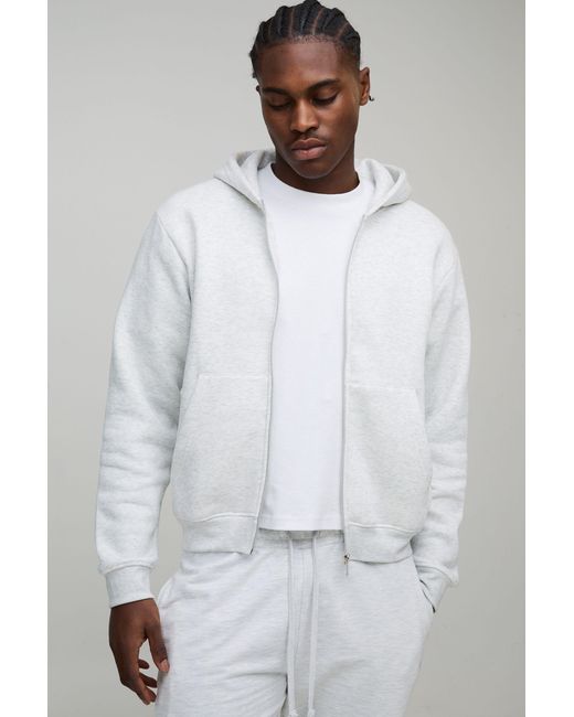 BoohooMAN Gray Basic Boxy Zip Through Hoodie for men
