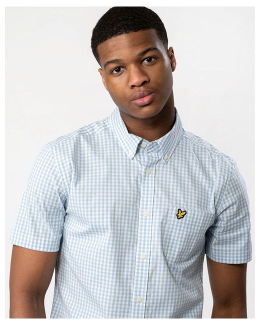 Lyle & Scott White Short Sleeve Slim Gingham Shirt Colour: W490 Light/ , Size: M for men