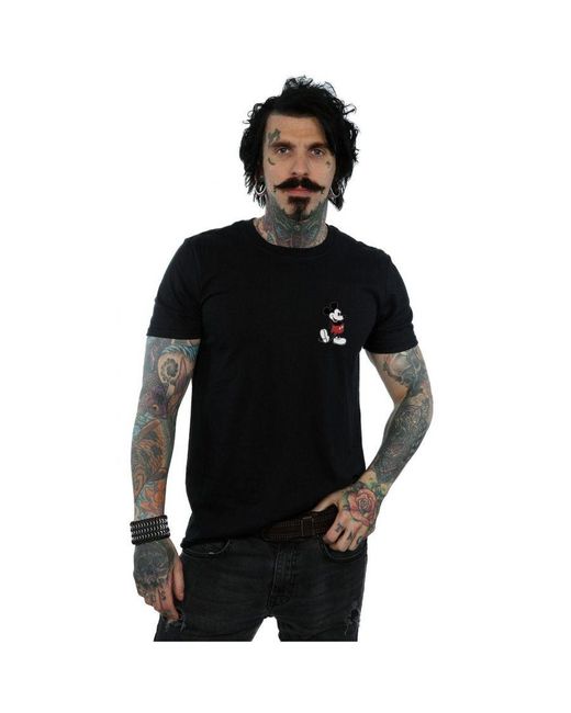 Disney Black Mickey Mouse Kickin Retro Chest T-Shirt Cotton for men