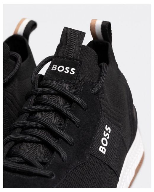 Boss Black Boss Titanium_Runn Structured-Knit Sock Trainers With Branding Nos for men