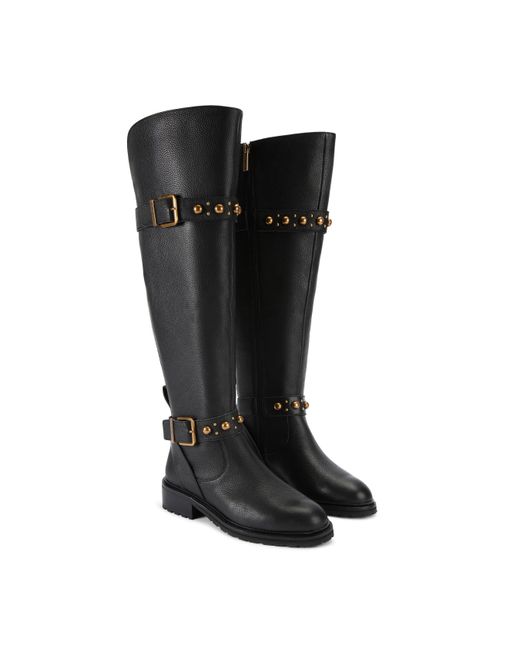 Kurt Geiger Black Leather Dome Stud Riding Boots