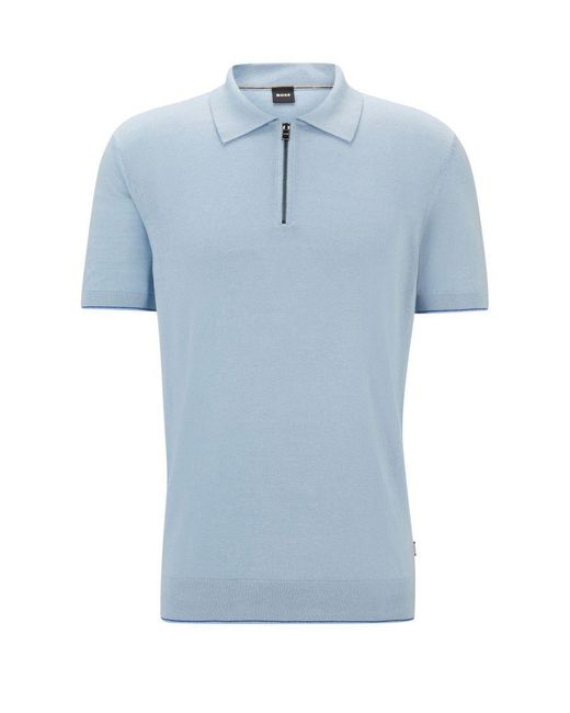 Boss Blue Hugo Boss Trieste Half Zip Short Sleeved Polo Shirt Light Pastel for men
