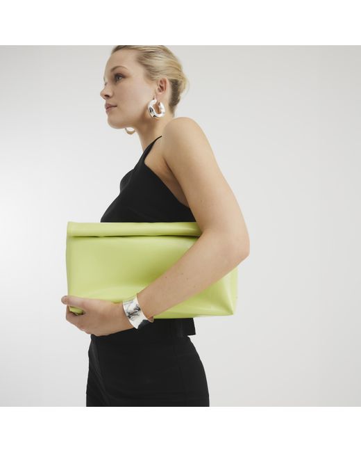 River Island Green Lime Roll Top Clutch Bag