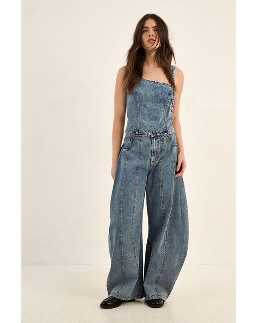 Nasty Gal Blue Seam Detail Balloon Leg Denim Jean