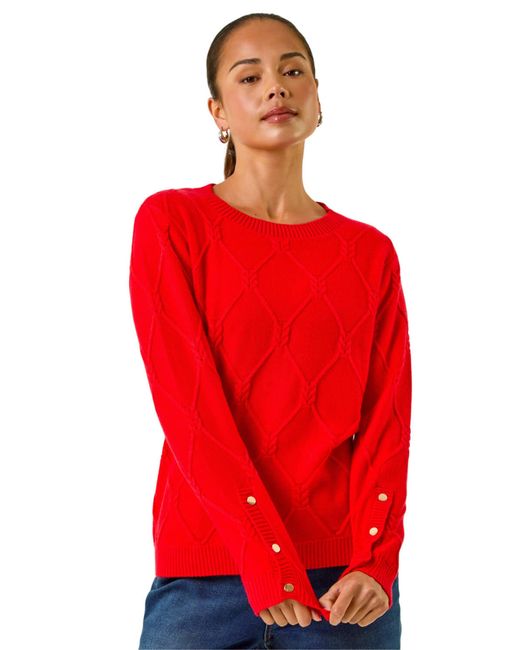 Roman Red Petite Button Cuff Knit Jumper
