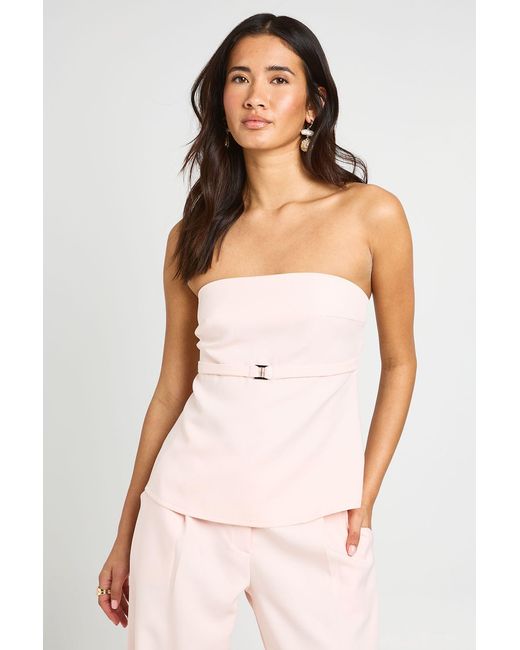 Boohoo Pink Bandeau Belt Detail Tailored Top