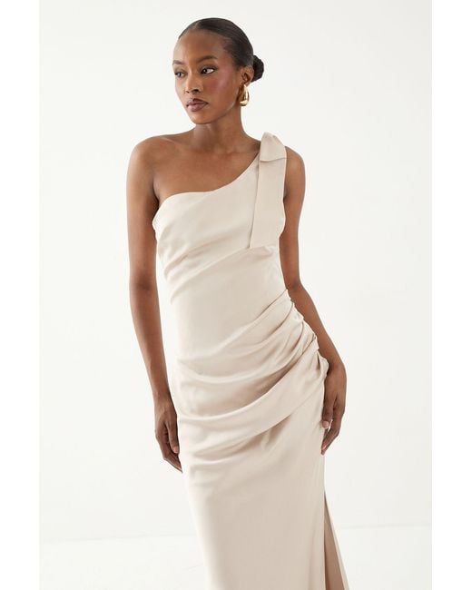 MissPap Natural Asymmetric Shoulder Bow Detail Bridesmaid Dress