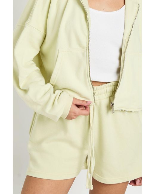 Boohoo Natural Washed Loopback Distressed Hem Short Tracksuit