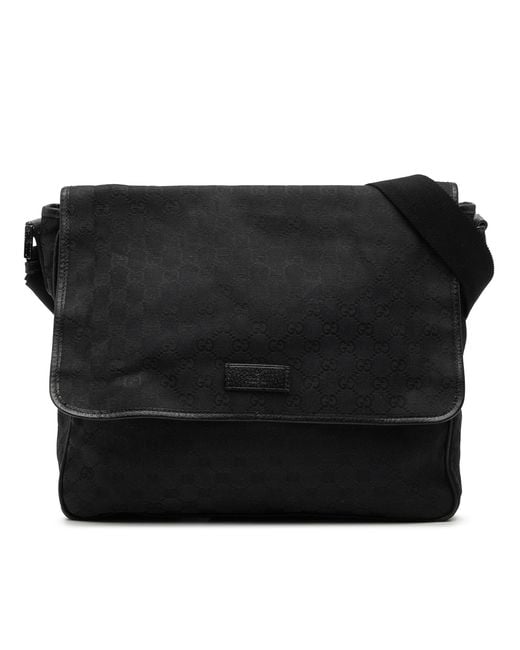 Gucci Black Pre-Owned Gg Canvas Flap Messenger Bag