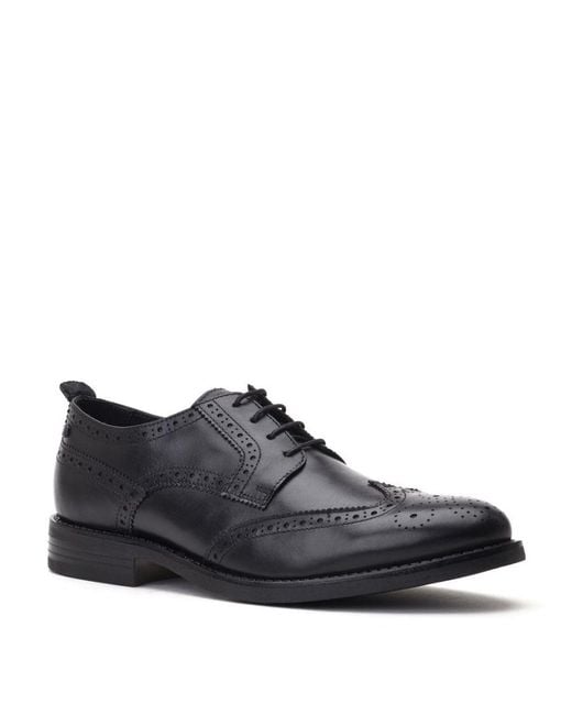 Base London Black Cooper Washed Leather Brogue Shoes for men