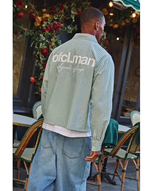BoohooMAN Gray Oversized Boxy Printed Long Sleeve Stripe Shirt for men