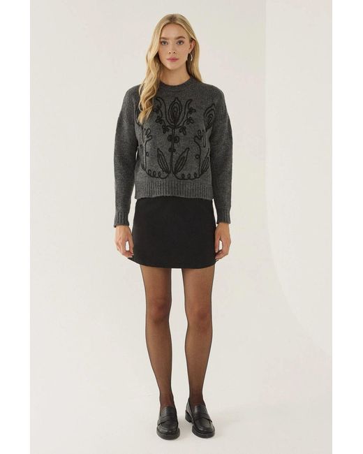 Hiccup Black Floral Pattern Crew Neck Sweater