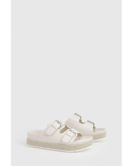 Boohoo White Buckle Detail Double Strap Platform Sliders