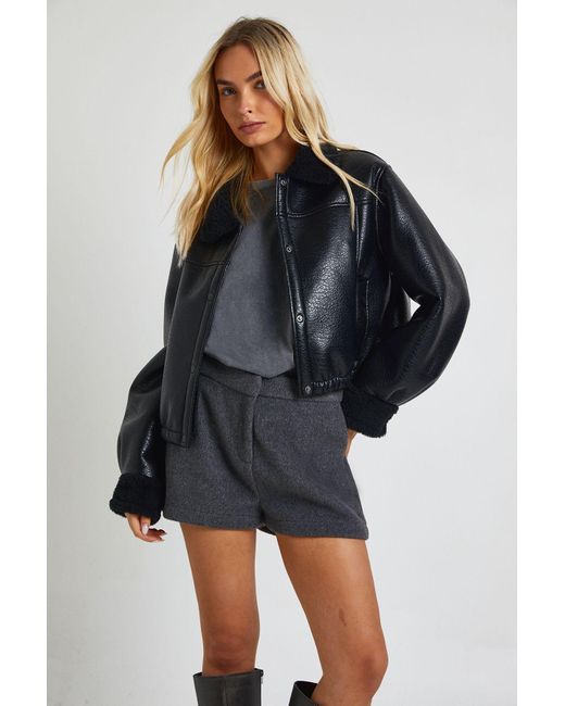 Boohoo Blue Aviator Bomber Jacket