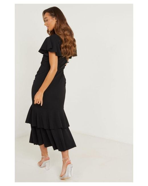 Black Frill Hem Maxi Dress