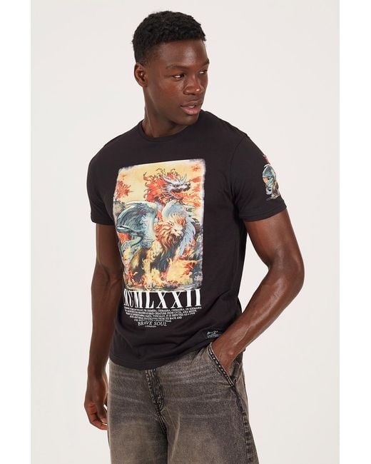 Brave Soul Black Cotton Crew Neck Graphic T-Shirt for men