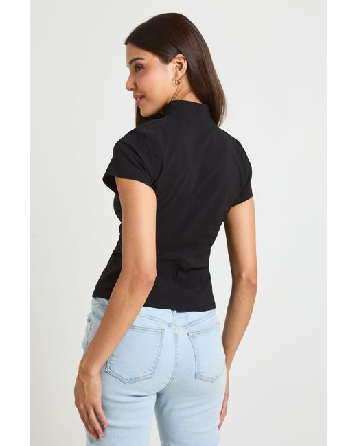 Boohoo Black Bengaline Key Hole Cap Sleeve Top