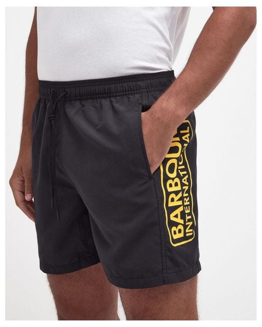 Barbour Black Large Logo Swimming Shorts for men