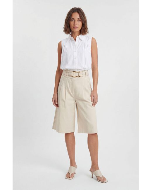 Karen Millen Natural Tailored Top Stitch Detail Bermuda Culotte