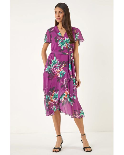 Roman Pink Floral Print Wrap Dress
