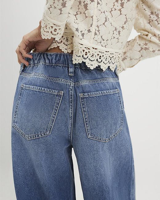 River Island Blue Wide Leg Jeans Elasticated Back Cotton