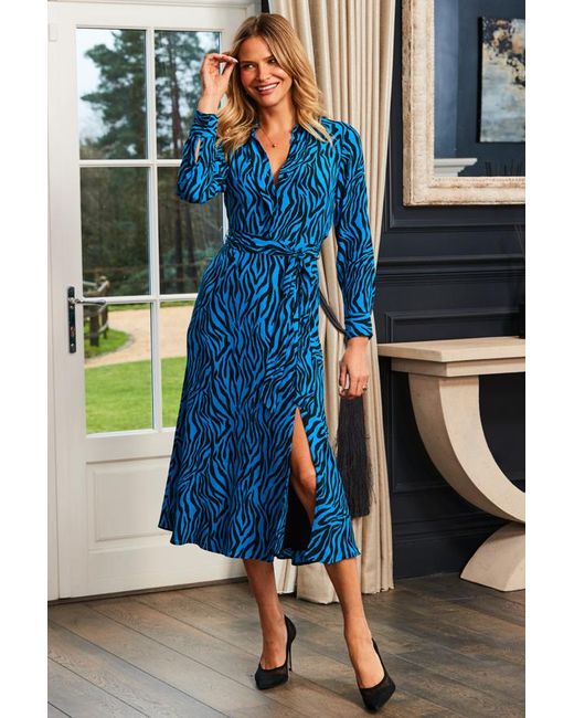 Sosandar Blue Print Midi Shirt Dress