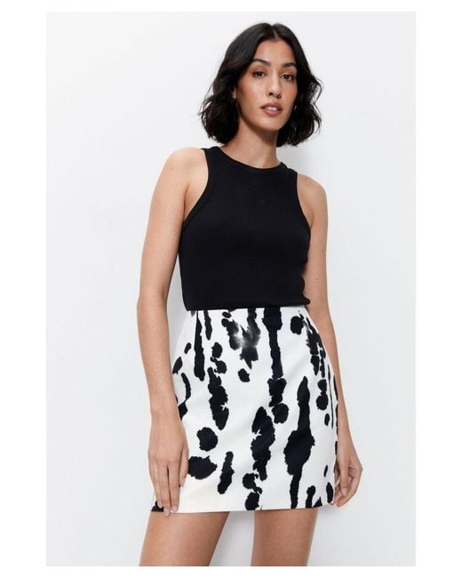 Warehouse Black Premium Printed Tailored Mini Skirt