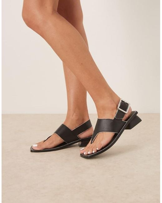 ASOS Natural Film Leather Heeled Toe Thong Sandal