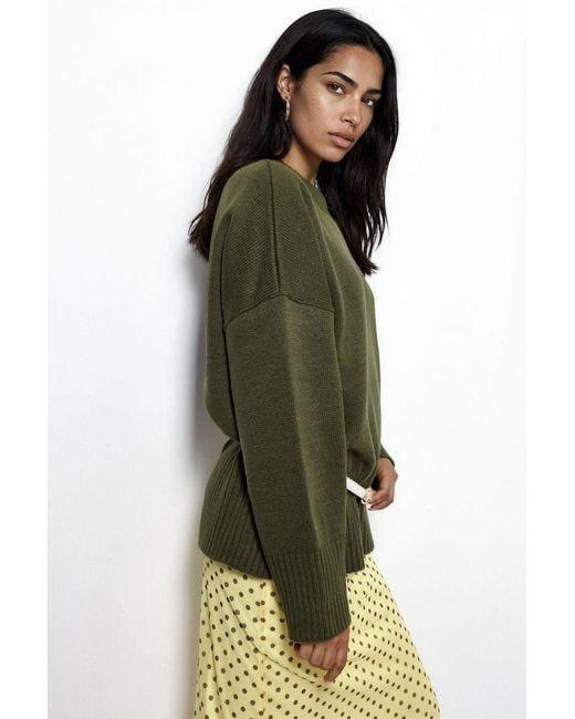 Hiccup Green Oversized Crew Neck Knit Sweater