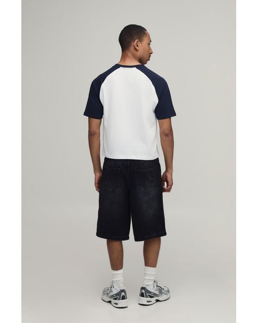 BoohooMAN White Slim Shrunken Fit Raglan Slogan Print T-Shirt for men