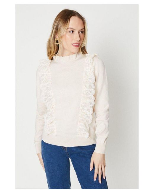 Oasis White Lace Ruffle Top Jumper