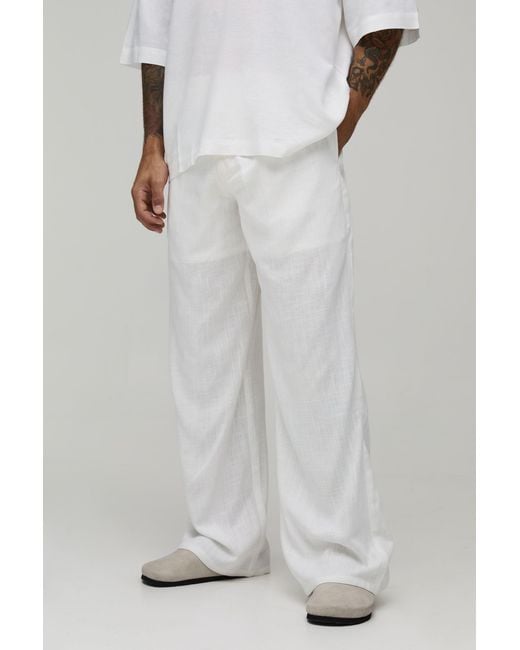 BoohooMAN Gray Wide Leg Half & Waist Linen Blend Trouser for men