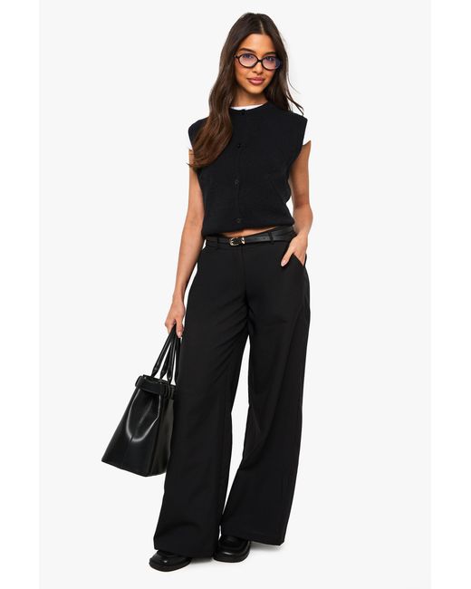Boohoo Black Low Rise Wide Leg Trousers